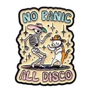 No Panic All Disco Skeleton Cat Cowboy Hat Dancing Enamel Pin Brooch